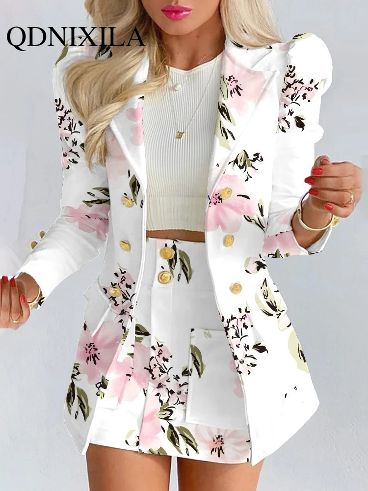 Double-breasted Long Sleeve Skirt Suit 