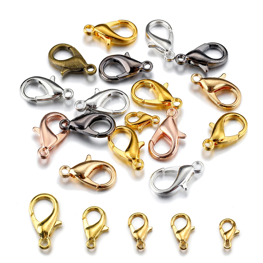 50pcs Bronze Gold Silver Plated Black Alloy Lobster Clasp Hooks for Necklace  Bracelet Chain DIY Jewelry Making Finding Supplies