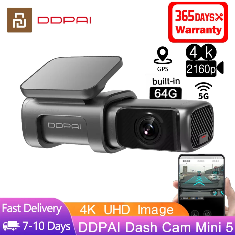 DDPAI Dash Cam Mini 5 2160P 4K UHD 64G DVR Android Car Camera Build-In Wifi  GPS