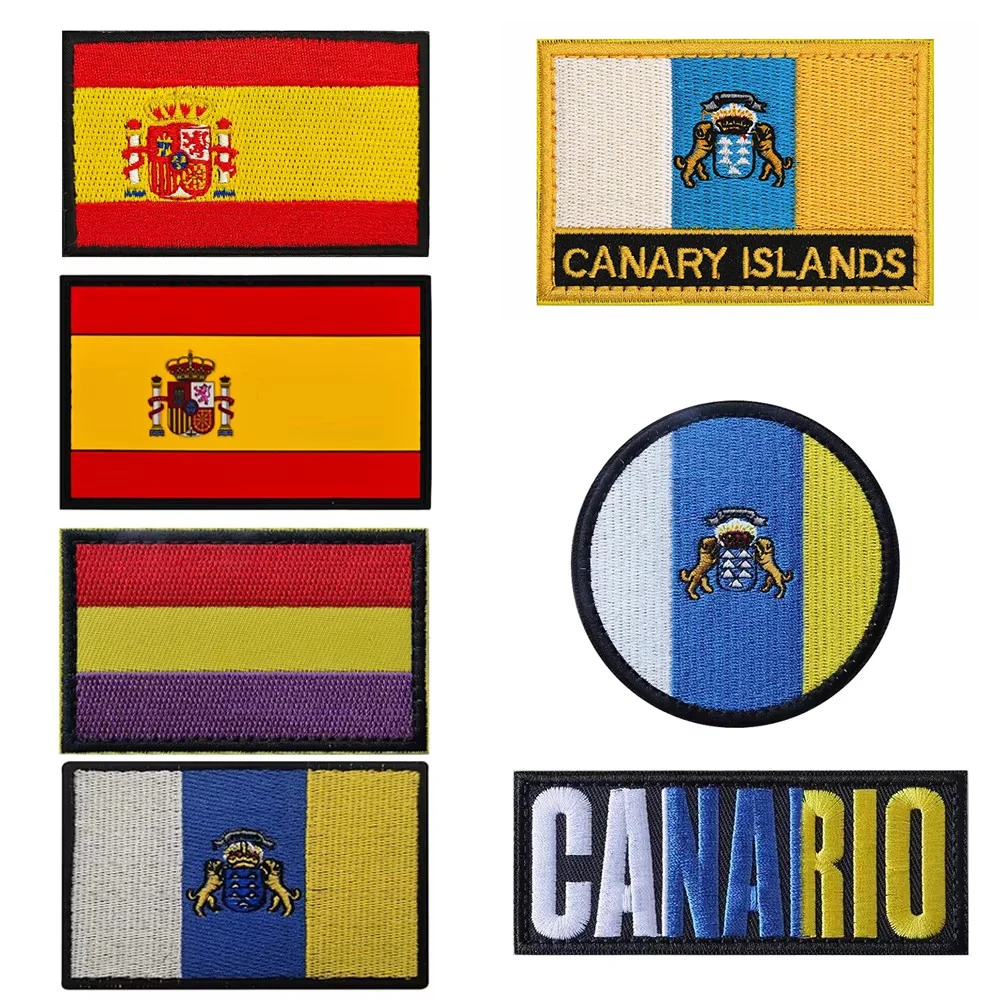 Islas Canarias Embroidered Flags Patches Appliqued For Clothes Clothing Canary Islands Spain Flag Emblem Shoulder Spanish Badges-animated-img