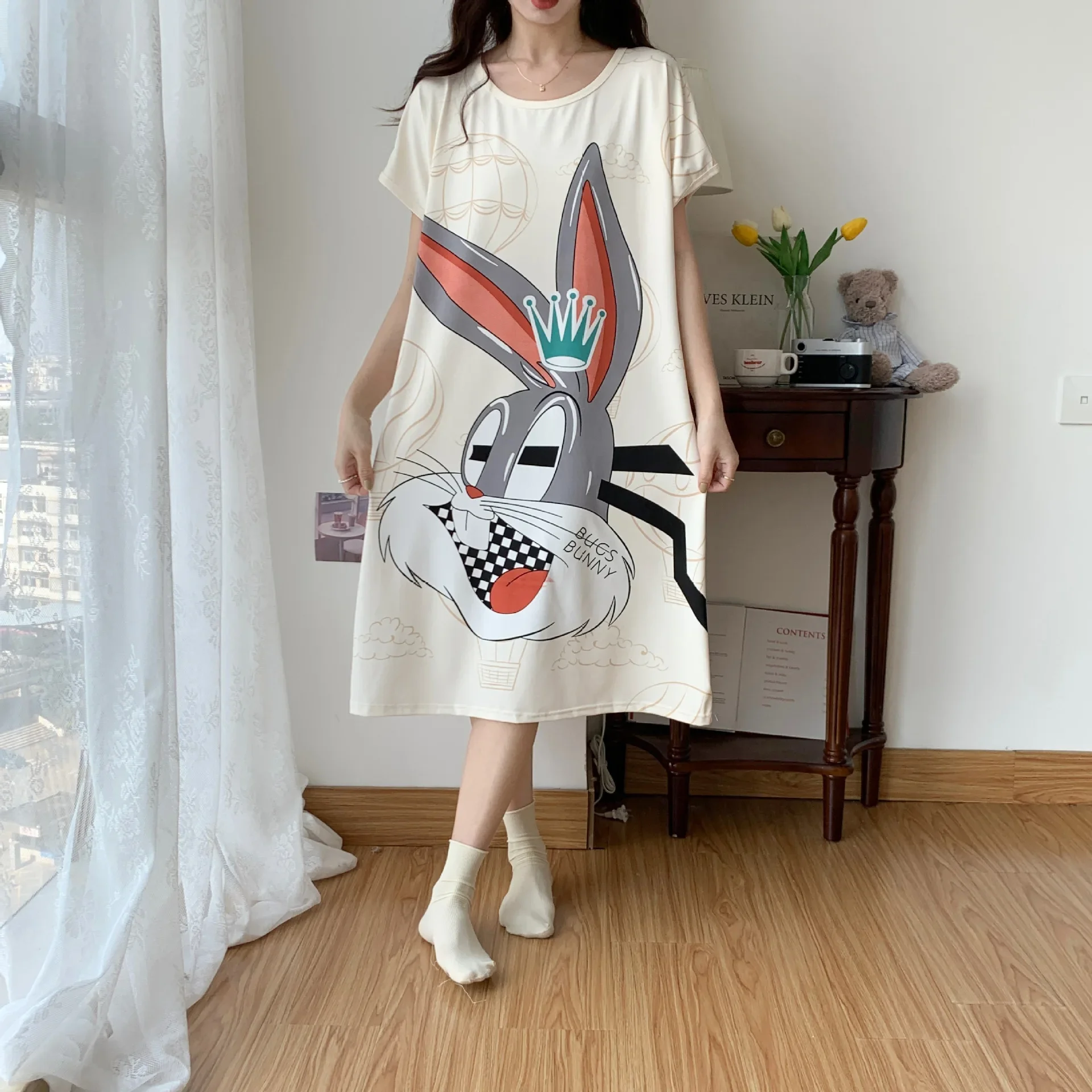 Women's Pure Cotton Long Sleeve Nightgown Loose Fit Sleepwear For Pregnant Women Suitable For Summer Spring Autumn-animated-img