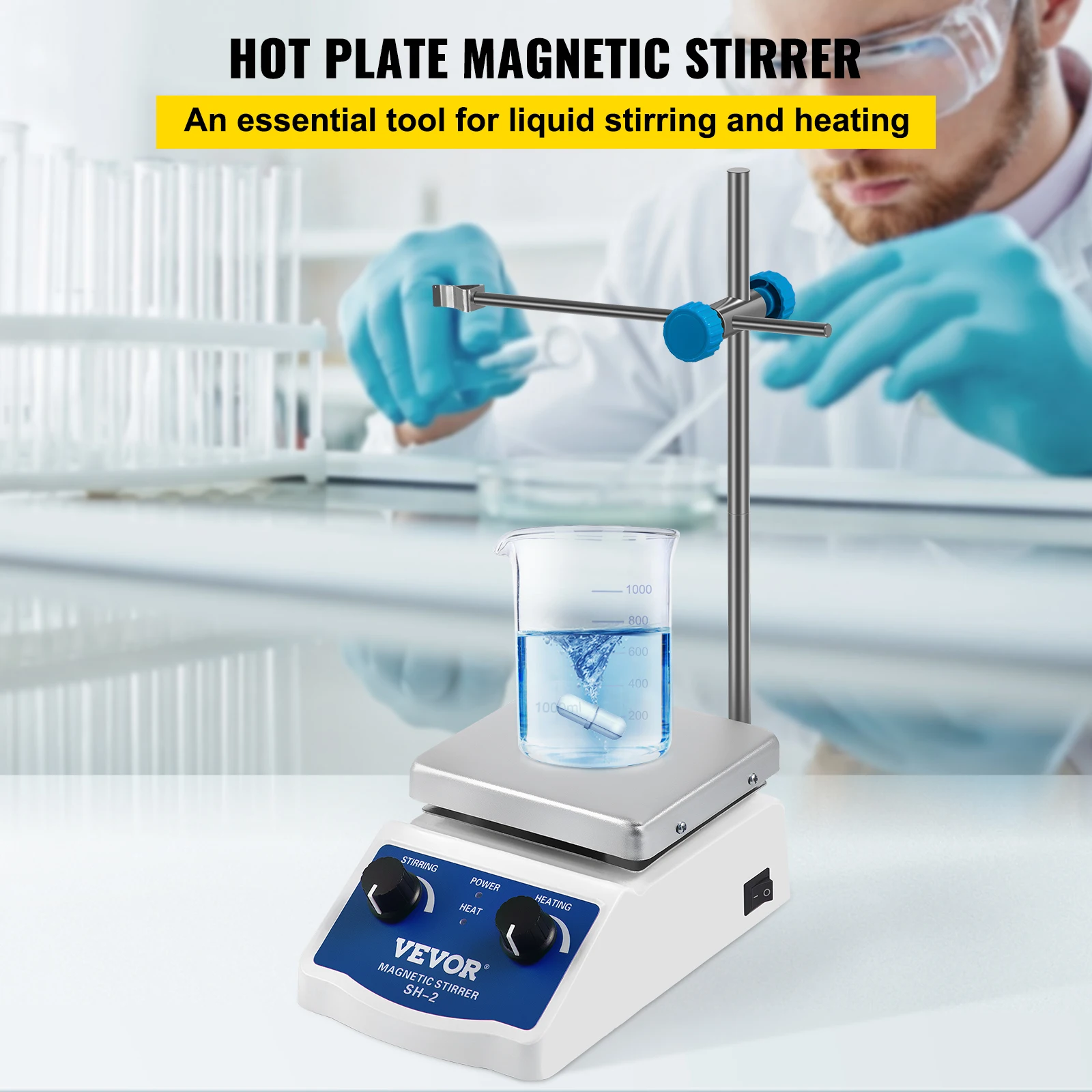 VEVOR 1000ML Electric Magnetic Stirrer Hot Plate Vortex Mixer Shaker With Stir Bar Medical Bioloicgal Chemical Laboratory-animated-img