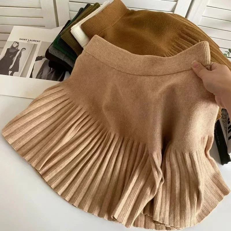 Spicy Girl Solid Color Versatile Knit Skirt Women's Early Autumn 2024 New Style High-Waisted Loose-Fit Slimming A- Line Mini Dre-animated-img