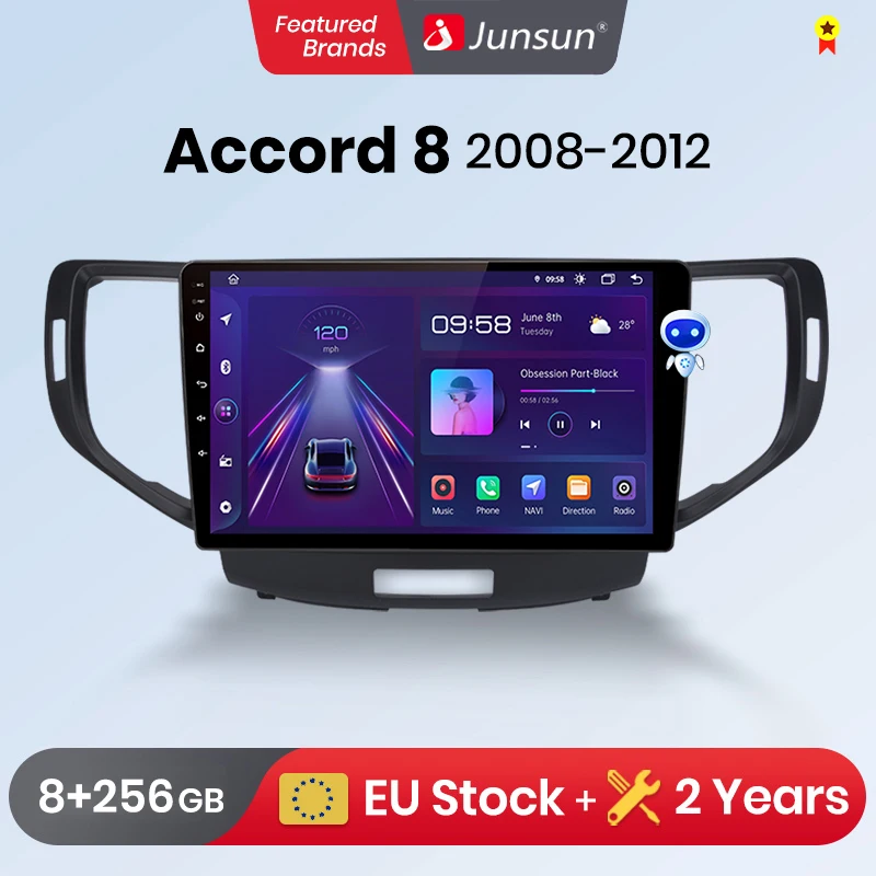 Junsun V1 AI Voice Wireless CarPlay Android Auto Radio For Honda Accord 8 2008-2012 4G Car Multimedia GPS 2din autoradio