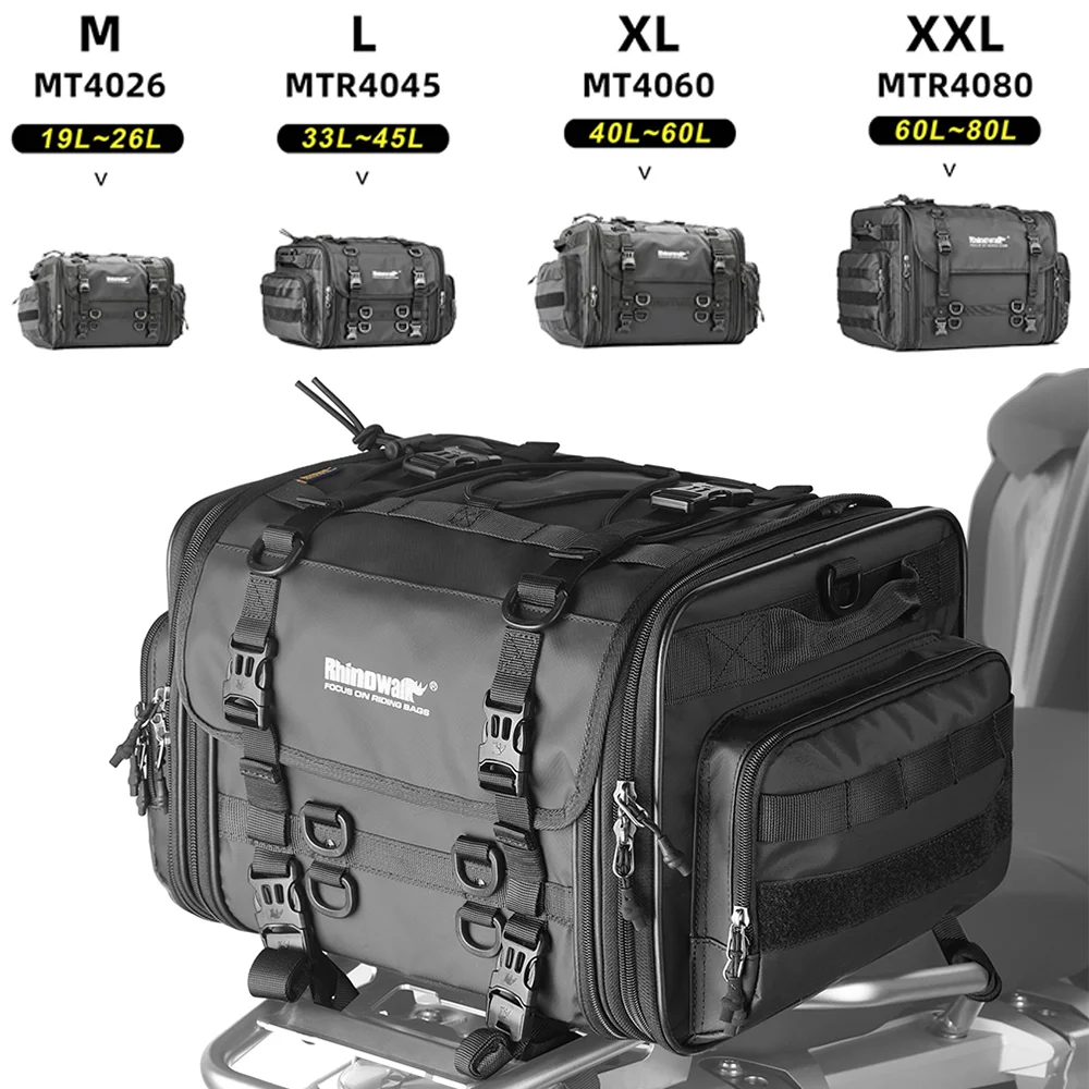 Rhinowalk Motorcycle Tail Bag Waterproof 19-80L Expandable Motor Back Seat Saddle Bag Luggage Pannier Motor Accessories 1 Piece-animated-img