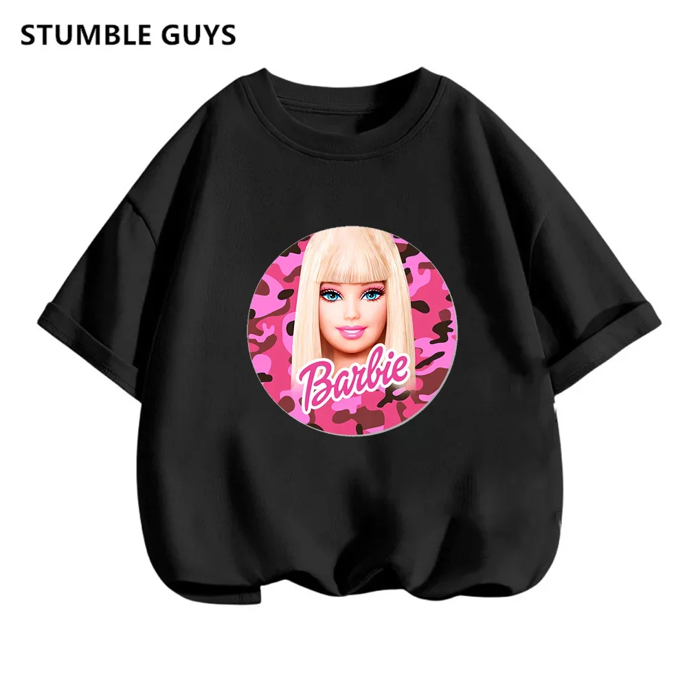 Barbie Tshirt Kids Girls T-shirt Short Sleeves Anime Cartoon Girls Boys Round Neck T-Shirt Y2K Casual Clothes Streetwear-animated-img