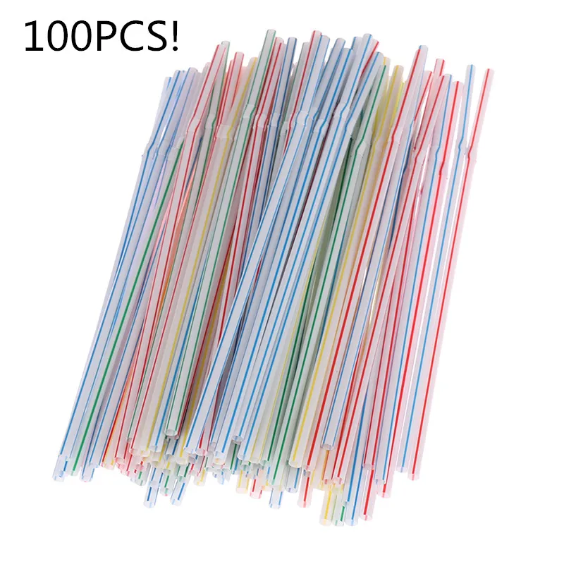 hot sale! Colorful 100PCS Curved Plastic Drinking Straw Cocktail Wedding Birthday Party Summer Drinking Straws Bar Drink Accesso-animated-img