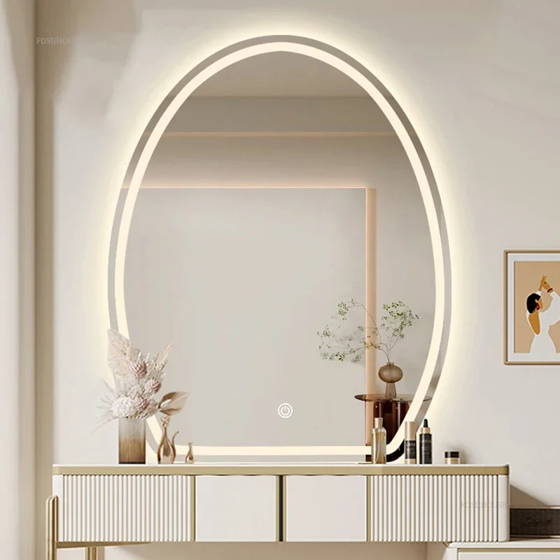 Nordic Oval Bath Mirrors with Light Led Makeup Mirror Wall Hanging Smart Anti-fog Bathroom Mirrors Creative Decorative Mirror B-animated-img