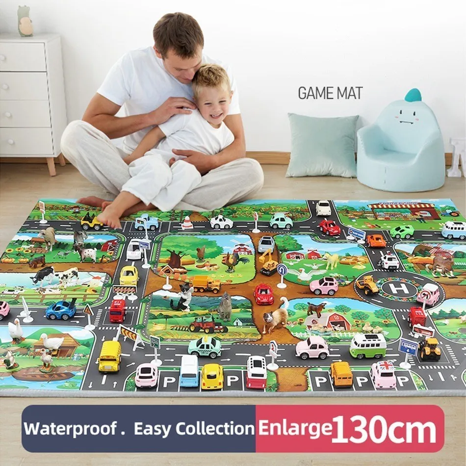 Children Playmat Activity Surface Waterproof Map Kids Animal Road Toy Baby Dinosaur Road Portable Carpet Farm Road Non-Toxic Mat-animated-img