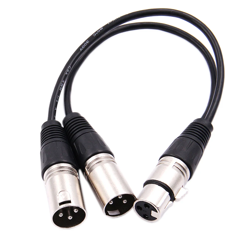 30cm 3 Pin XLR FEMALE Jack To Dual 2 MALE Plug Y SPLITTER Cable Adaptor 1 FT Foot Cord-animated-img