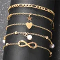 Bohemia Gold Color Pearl Ankle Bracelet Set For Women Butterfly Heart Star Charm Anklet Chain On Leg Boho Jewelry preview-3