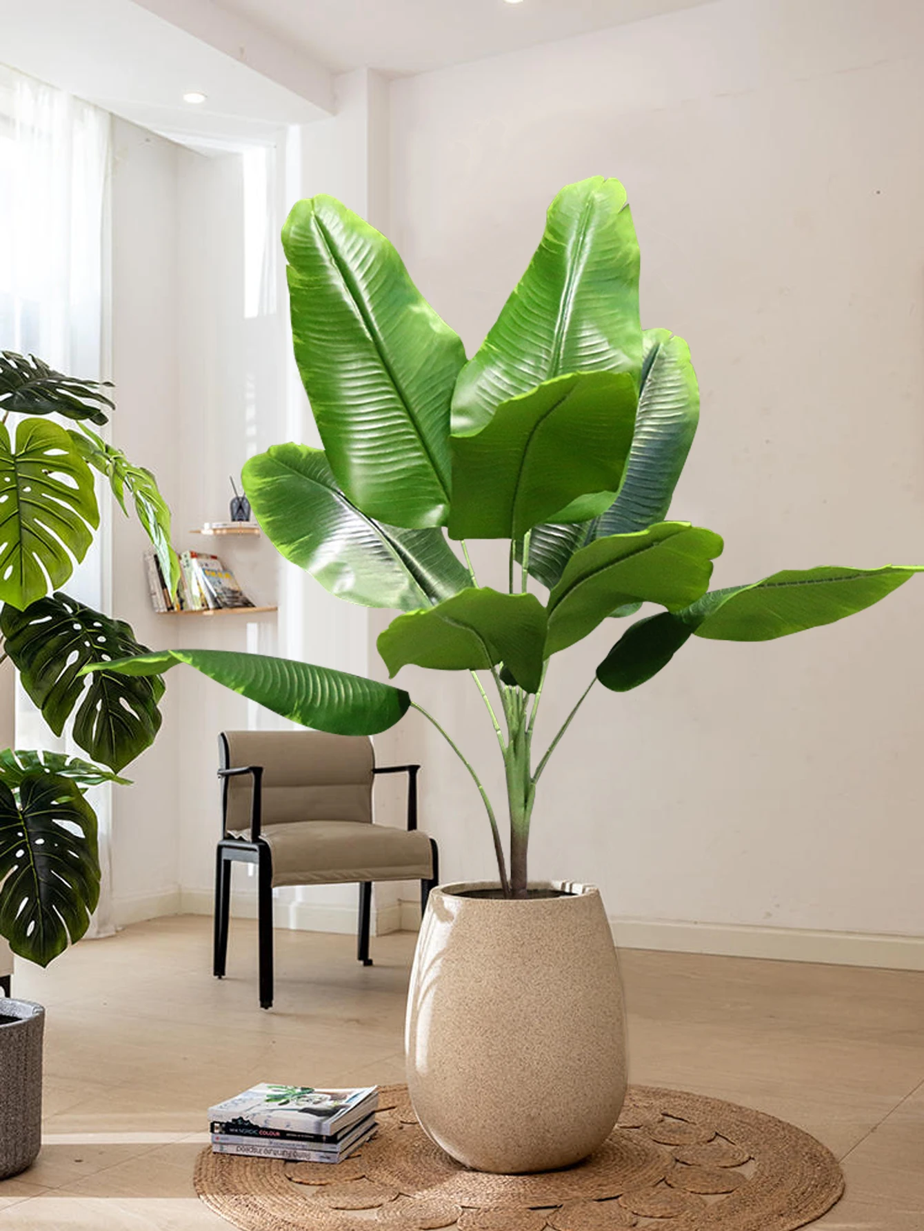 78cm/70cm Large Artificial Banana Plants Tropical Fake Monstera Leaves Bird of Paradis Plastic Palm Plants for Home Garden Decor-animated-img
