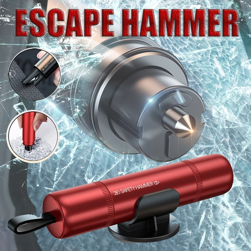 2 In 1 Car Safety Hammer Emergency Glass Breaker Cut The Seat Belt High Hardness Tungsten Steel Rescue Tool Auto Accessories-animated-img