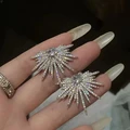 Luxury Silver Color Zircon Wings Stud Earrings for Women Full Rhinestone Firework Snowflake Pearl Earring Girls Party Jewelry preview-2