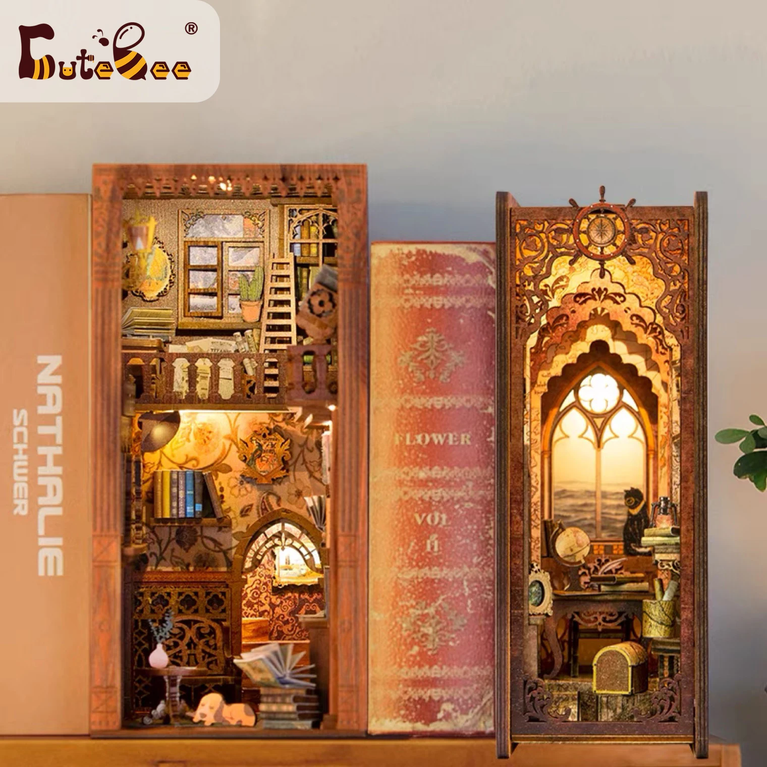 קנו אלי אקספרס  CUTEBEE DIY Book Nook Kit Miniature Dollhouse Eternal  Bookstore Bookend Wooden Book Shelf Insert Lighting Model Toy For Kid Gift