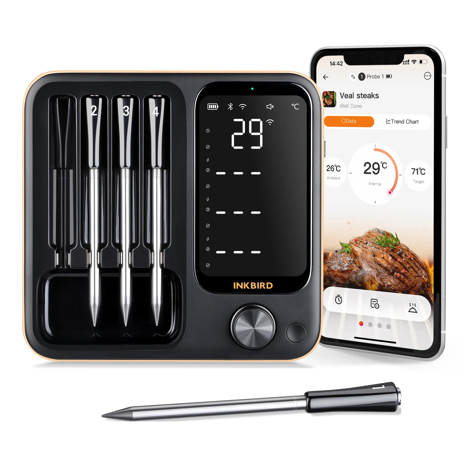 INKBIRD Meat Food Thermometer WiFi Bluetooth BBQ Thermometer for Oven Grill Smoker Kitchen Wireless Smart Thermometer For Home-animated-img