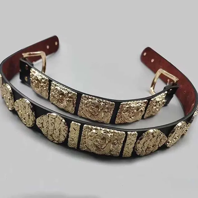 Hanfu Belt Men Chinese Vintage Hanfu PU Gold Relief Metal Belt Round Neck Flying Fish Gown Belt Hanfu Accessories Belt For Women-animated-img