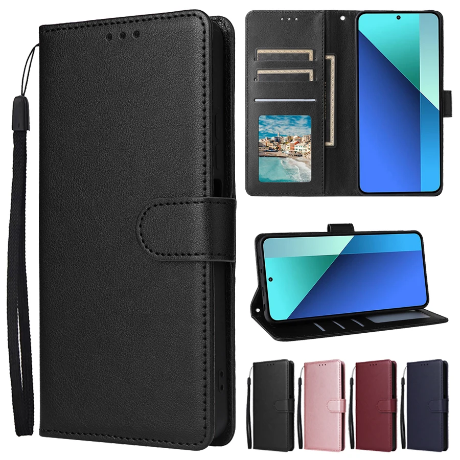 Wallet With Card Slot Kickstand Magnetic Flip Leather Case For Xiaomi Redmi Note 13 Pro Plus 12 12S 11 11S 10 10S 9 Pro 8T 7-animated-img