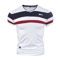 Men Short Sleeve T Shirts 2022 New Summer 100% Pure Cotton Vintage Patchwork Tees V neck Cotton T-shirt Homme Top M-4XL