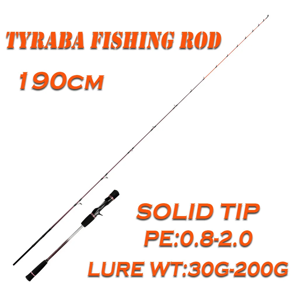 קנו אלי אקספרס  Tyraba Fishing Rod Casting Fishing Rod Pole 1.9M Lure Wt  200G Solid Rod Tip spiral Ring Guide System For Tai Rubber Fishing