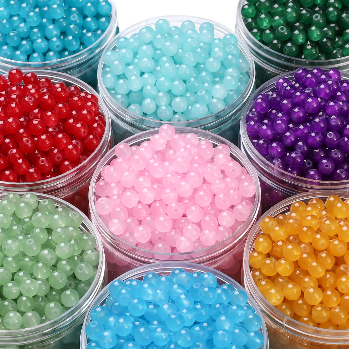 50pcs 6mm Glass Jelly Solid Color Imitation Jade Round Beads Loose Beads DIY Handmade Necklace Bracelet Beads Jewelry Accessorie-animated-img