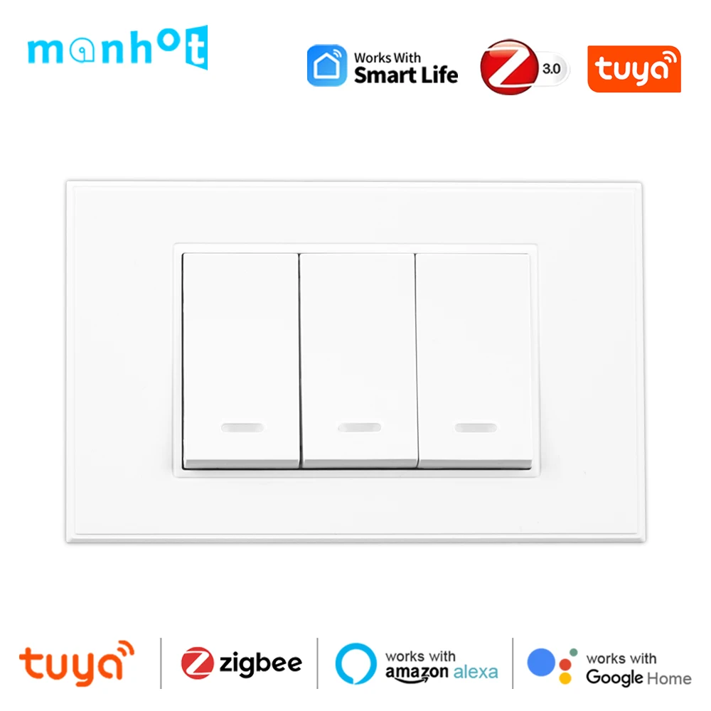 Tuya Zigbee3.0 Wall Light Switch 1 2 3 Gang Push Button Light Switches Smart Life US Interrupter Alexa Google Home Voice Control-animated-img