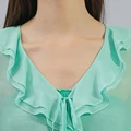 Trumpeted Long-sleeved Ruffled Peach Heart Tie Azure Loose Women Shirts Georgette Silk Sunscreen Cardigan Womens Tops WY057 preview-3