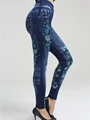 Women High Elastic Waist Butterfly Print Fake Denim Leggings Summer Slim Push Up Skinny Long Trousers XCMY-F801 preview-3