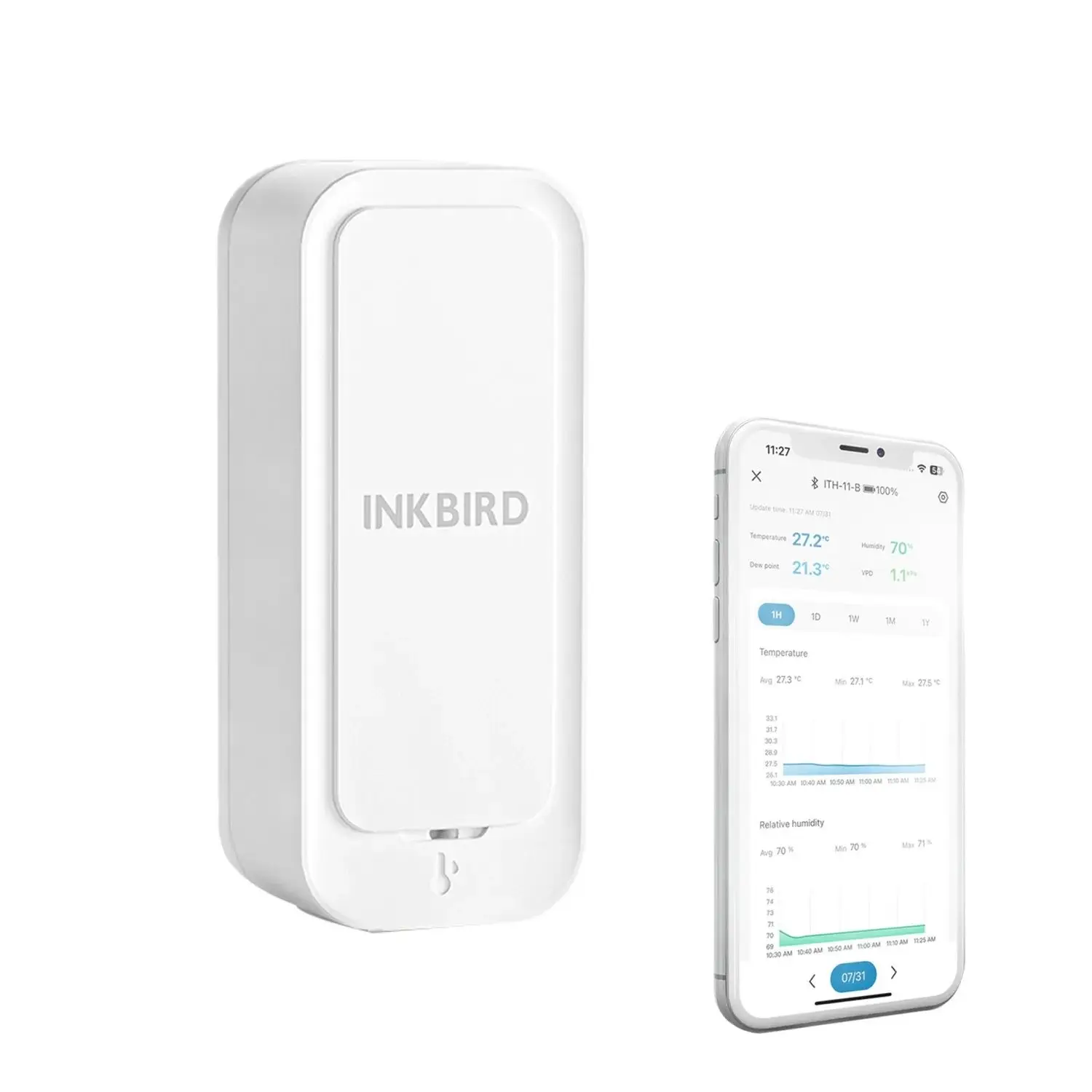 INKBIRD ITH-11-B Temperature Humidity Sensor Upgrade Bluetooth 5.0 Smart Controlled Thermometer Hygrometer for Indoor Home Offic-animated-img