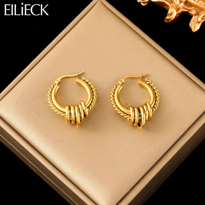 EILIECK 316L Stainless Steel Gold Color Twist Hoop Earrings For Women Fashion New Holiday Gift Ear Buckle Jewelry Bijoux Серьги-animated-img