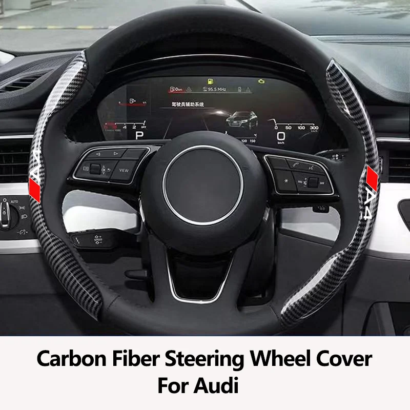Car Steering Wheel Cover Carbon Black Fiber For Audi A3 A4 A5 A6 A7 A8 Q3 Q5 Q7 Q8 SQ5 Accessories Logo Car Steering Wheel Cover-animated-img