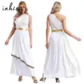 Womens Ancient Greek Costume Halloween Greek Princess Deity Queen Cosplay Flowy Tulle Chiffon Toga Dress Carnival Fancy Dress Up