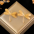 EILIECK 316L Stainless Steel Gold Color Dragonfly Stud Earrings For Women Fashion Waterproof Jewelry Holiday Gift Bijoux Серьги preview-1