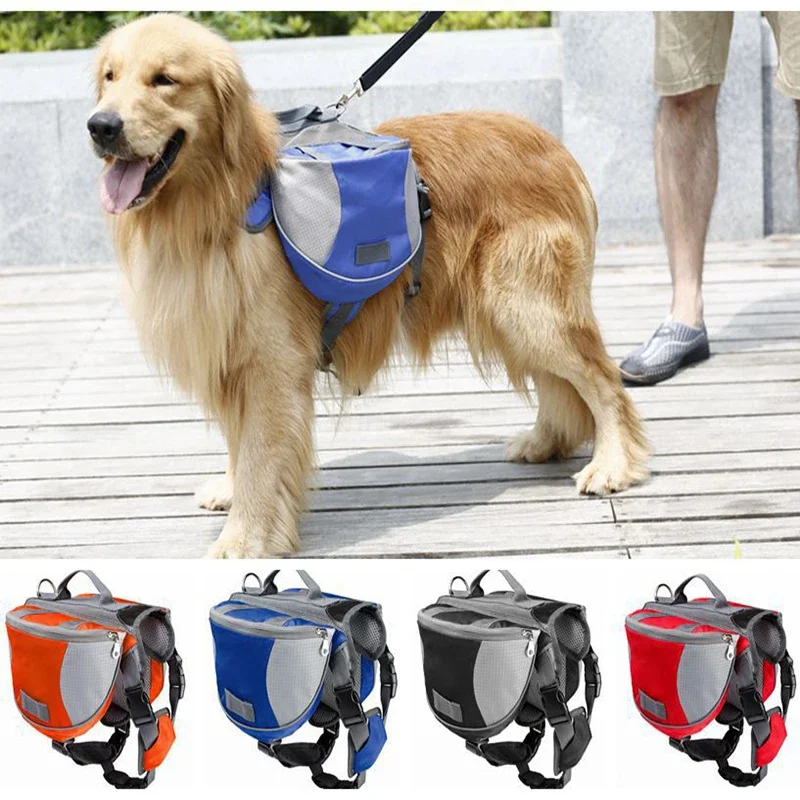 Pet Outdoor Backpack Large Dog Reflective Adjustable Saddle Bag Harness Carrier for Traveling Hiking Camping Safety-animated-img