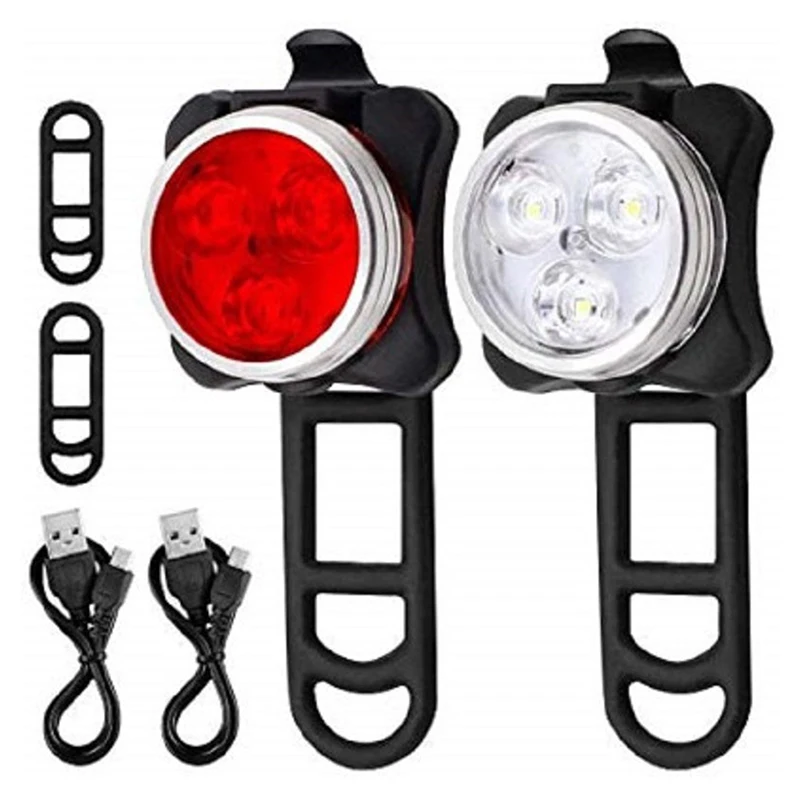 USB Rechargeable Bike Light Set,Super Bright Front Headlight and Rear LED Bicycle Light,650mah ,4 Light Mode Options-animated-img