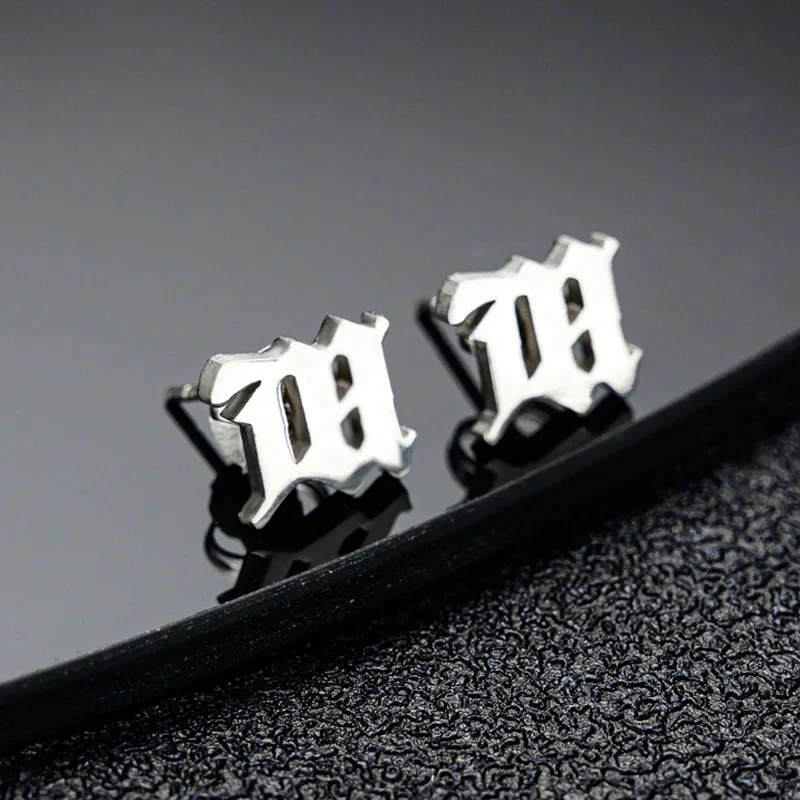 Trendyunique Gothic Letter Earring Men's Single Dull Black Style Vedic Earring Hip Hop Streetwear Elegant Couple Model-animated-img