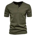 Men Button Slim T-shirts Casual Male Sporty Round Collar Short Sleeve Solid Color Tee Shirt Tops CBFS-23005 preview-2