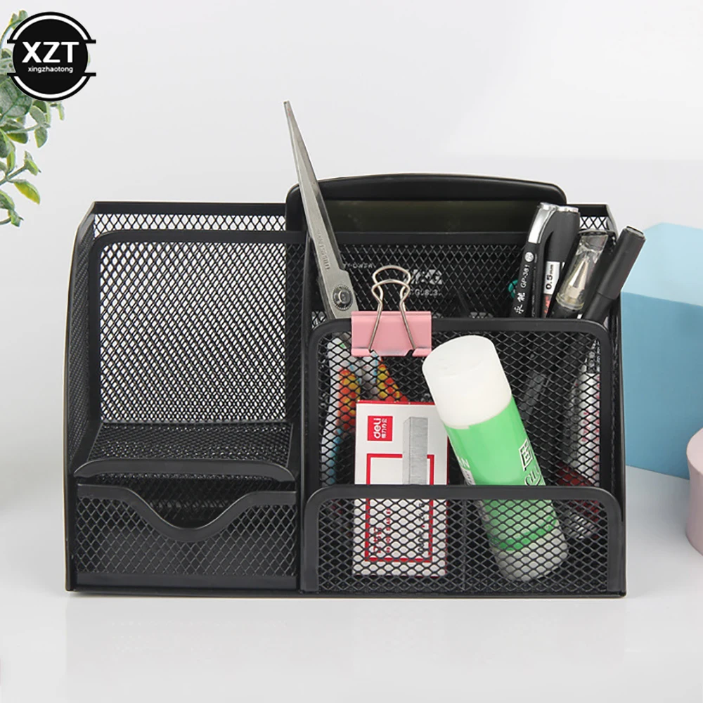 Metal Office Organizer Mesh Desktop Storage Box Stationery Accesorries Cosmetics Holder Office School Home Supplies-animated-img