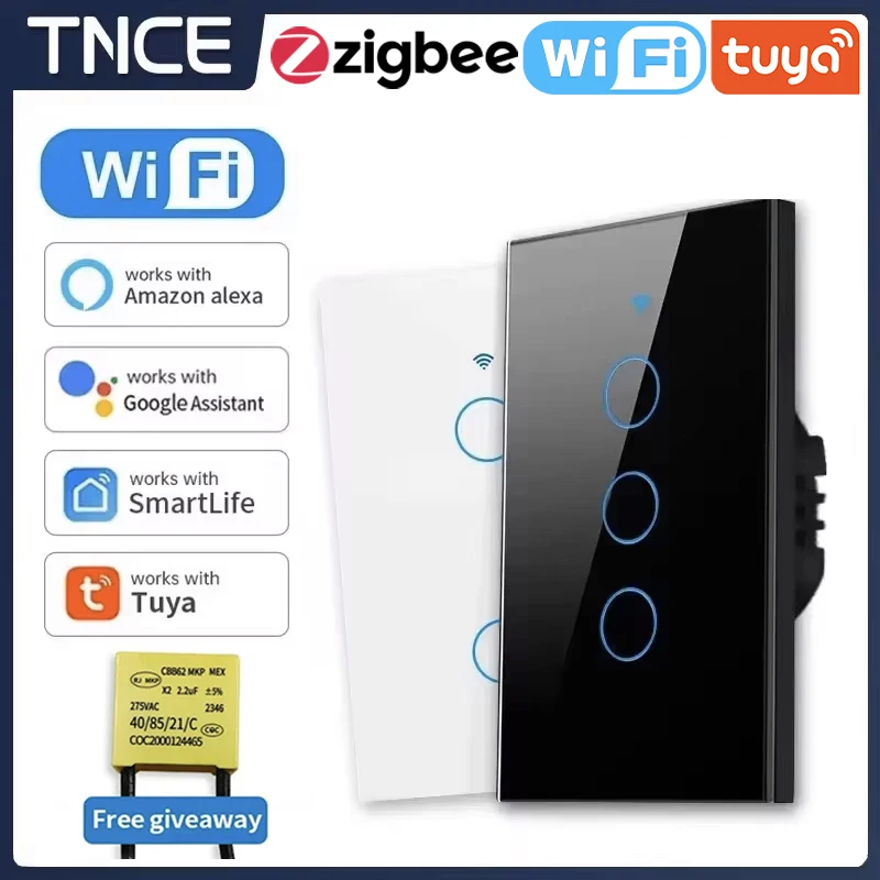 TNCE Tuya US WiFi+Bluetooth Smart Wall Switch 1/2/3/4 Gang Wire Touch Sensor LED Light Switches Smart Home Alexa Google Home-animated-img