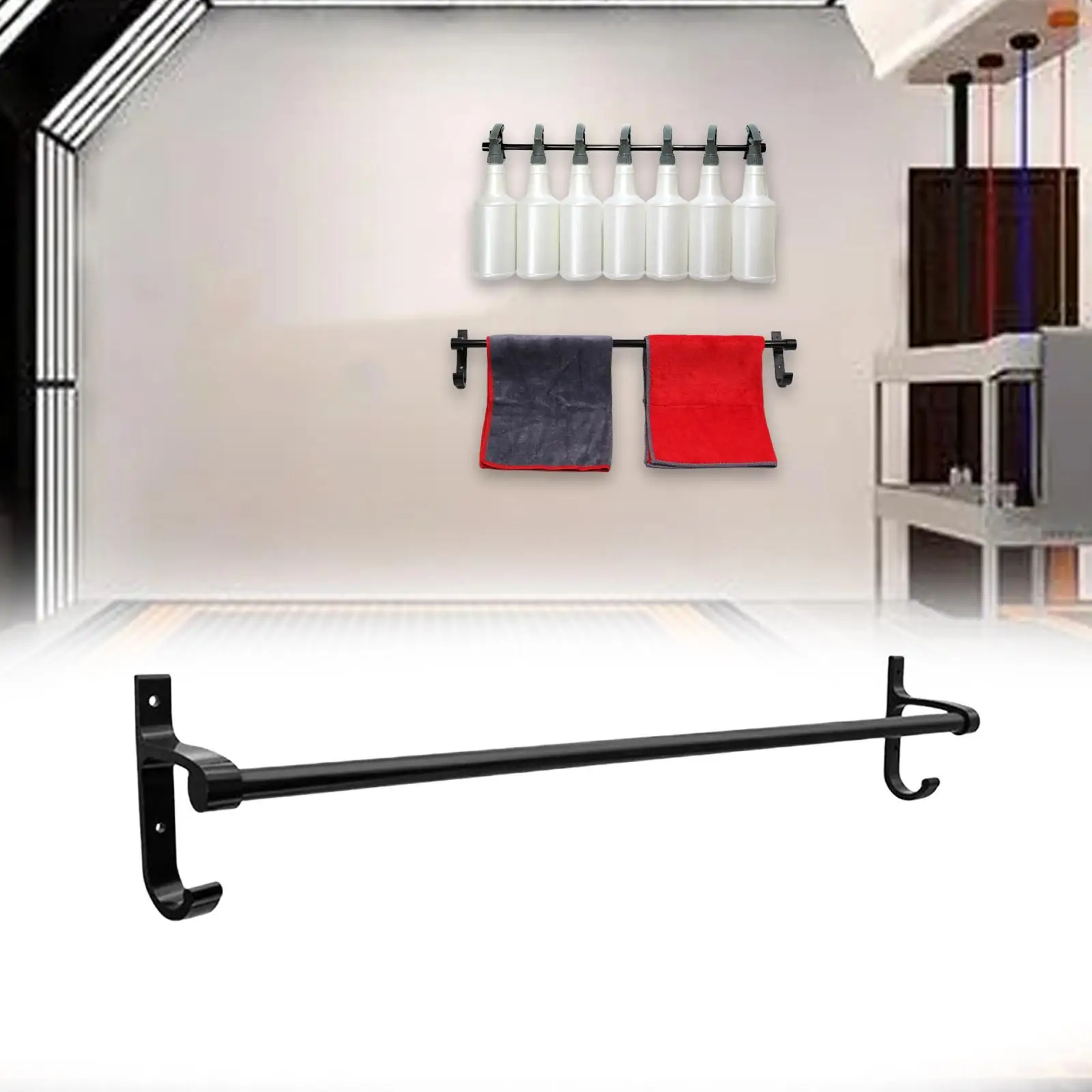 Spray Bottle Holder Spray Bottle Storage Rack Towel Hanger Black Wall Mounted Car Beauty Shop Accessory for Car Home Garage-animated-img