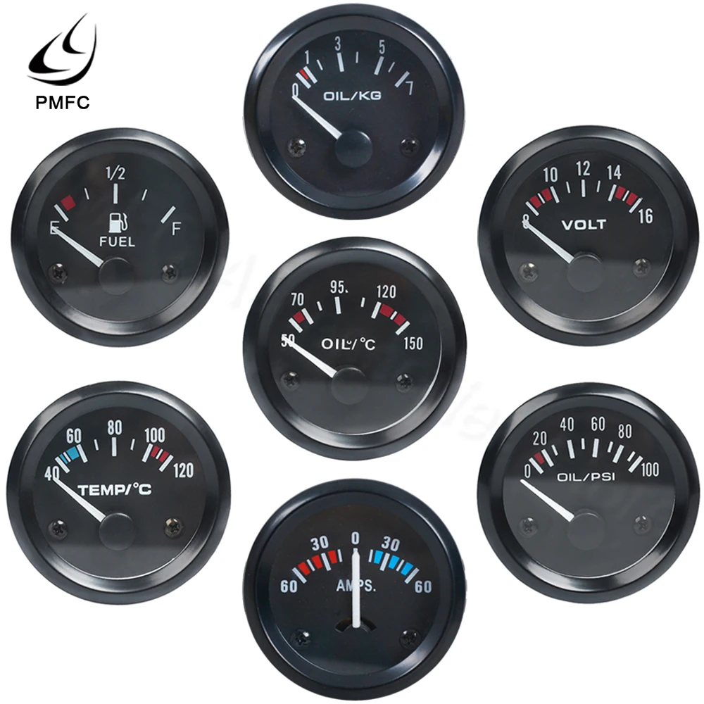 Vehicle Meter 12V Automobile Car Gauge 2" 52mm Water Temp Oil Temp Oil Press Fuel Volts Oil press kg Ammeter Gauge Black Shell-animated-img