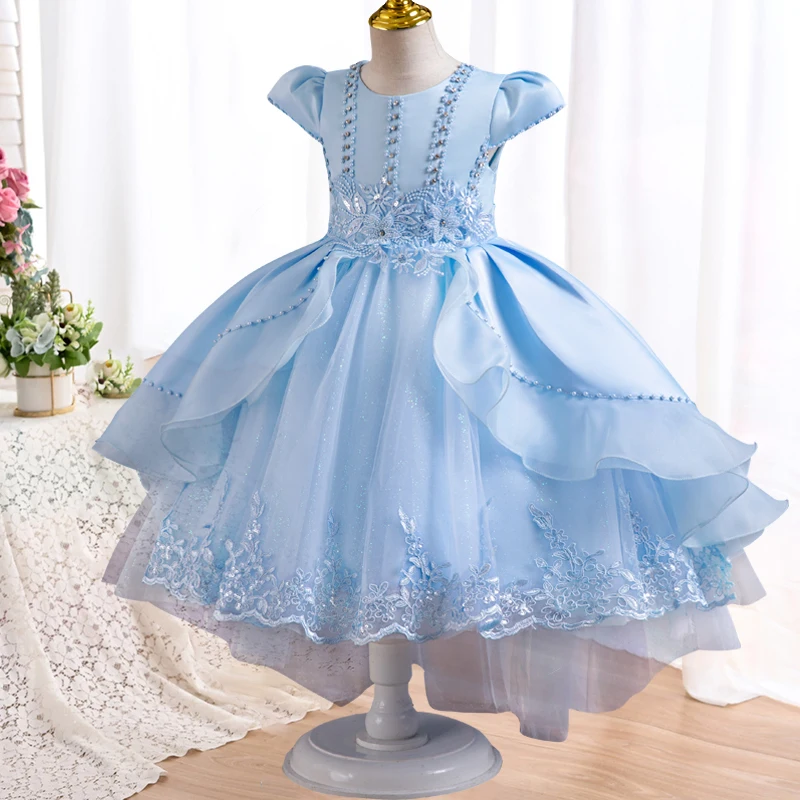 Children's Elegant Birthday Party Elegant Evening Dress Lace Retro Sleeveless Trailing Girl Princess Dress Baby Dress-animated-img
