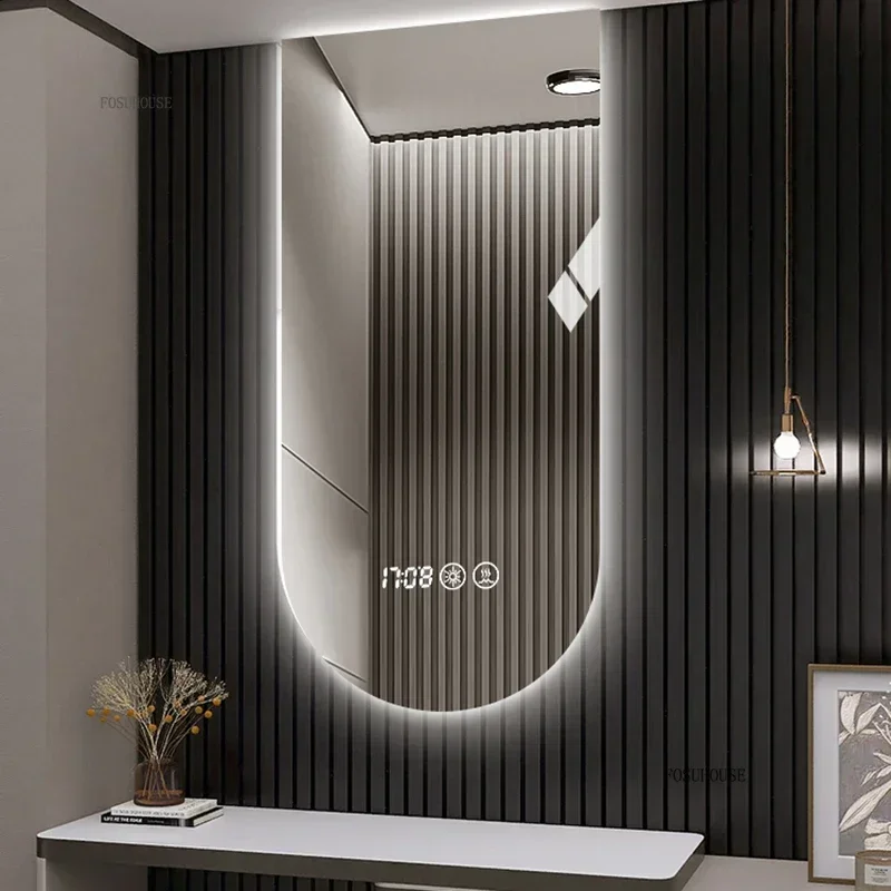 Nordic Smart Bath Mirrors Arched Bathroom Makeup Mirror Wall Mounted with Light Mirrors Special-shaped Hotel Decorative Mirror P-animated-img