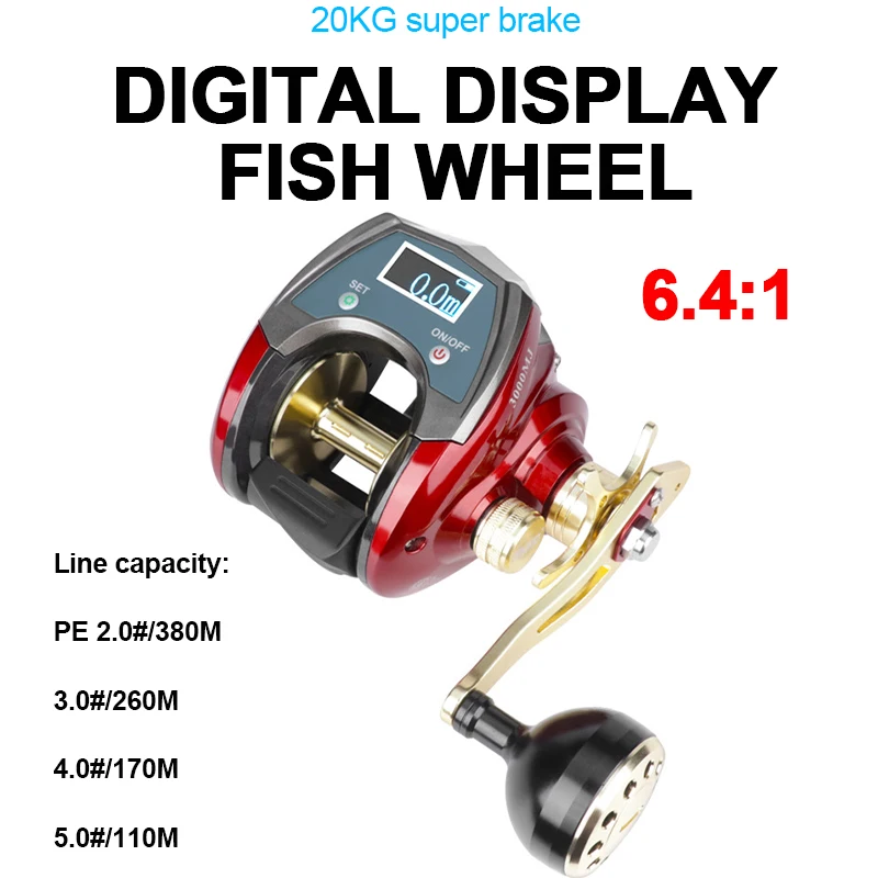 Αγορά AliExpress  3000MJ Electric Fishing Baitcasting Reel High Speed  6.4:1 Max Drag 20kg Digital Rechargeable Line Counting Carp Fishing Wheel