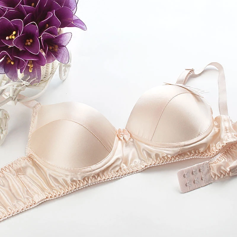 Everyday Comfortable Bras,3/4 Cup,Straps,Push-Up Glossy Brassiere,100%  Silk,真丝文胸