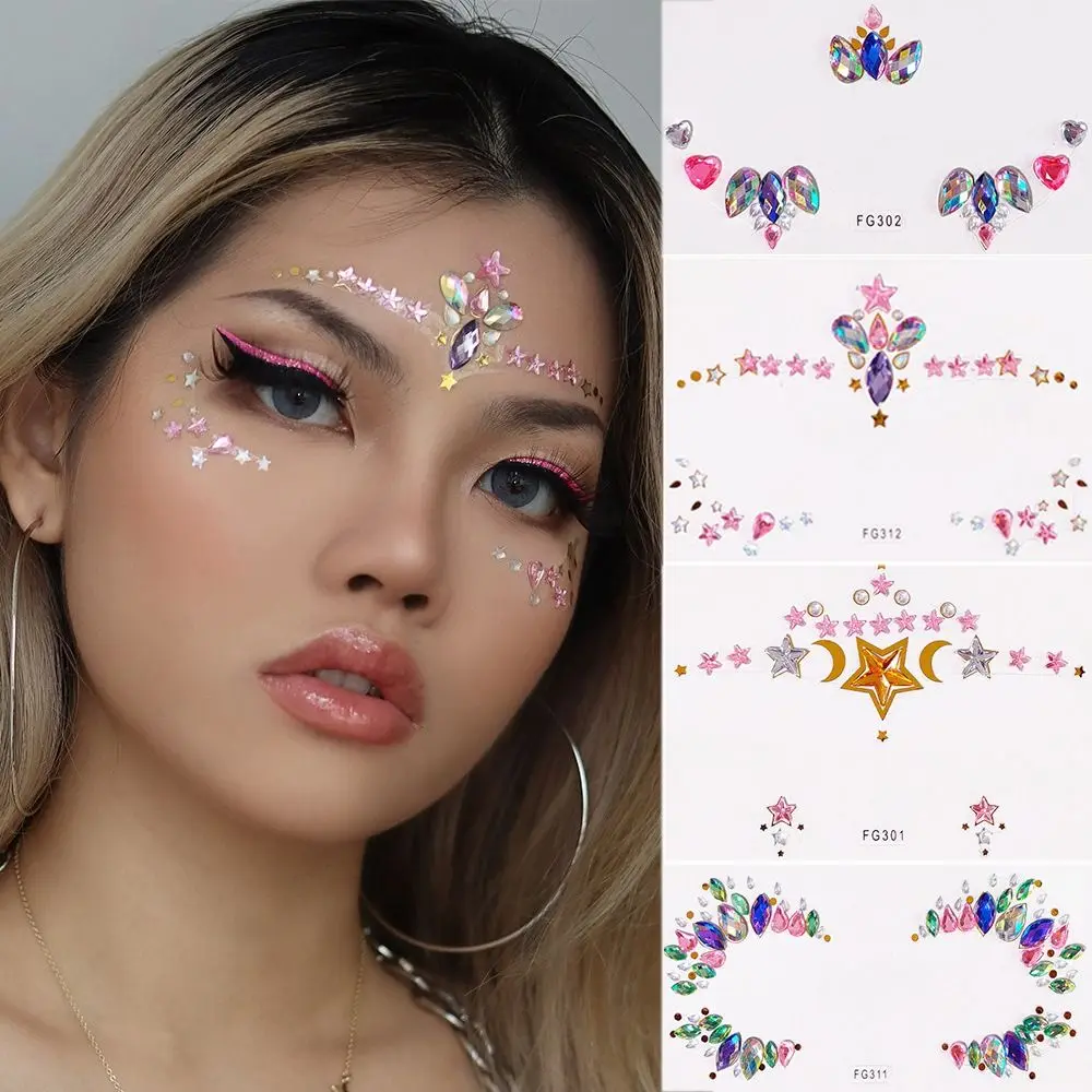 3D Sexy face tattoo stickers Temporary tattoos glitter fake tattoo  rhinestones for woman Party face Jewels