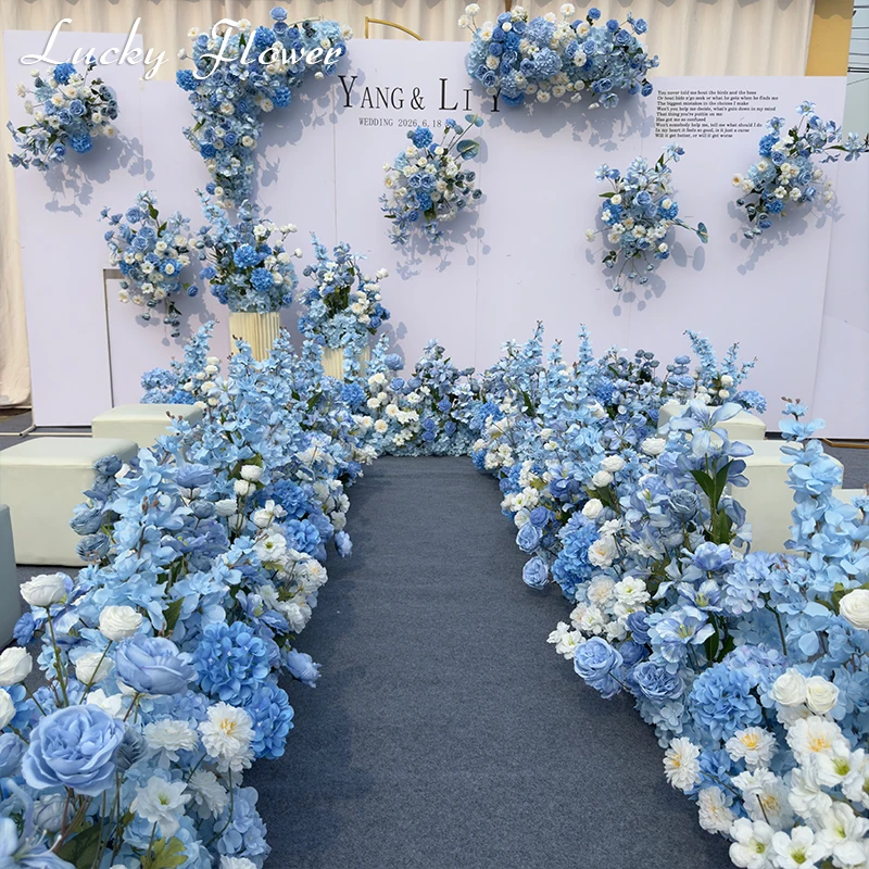 Blue Artificial Flowers Wedding Arrangement Decoration Hanging flower Row Welcome Flower Ball Triangle Row Road Lead Floor Row-animated-img