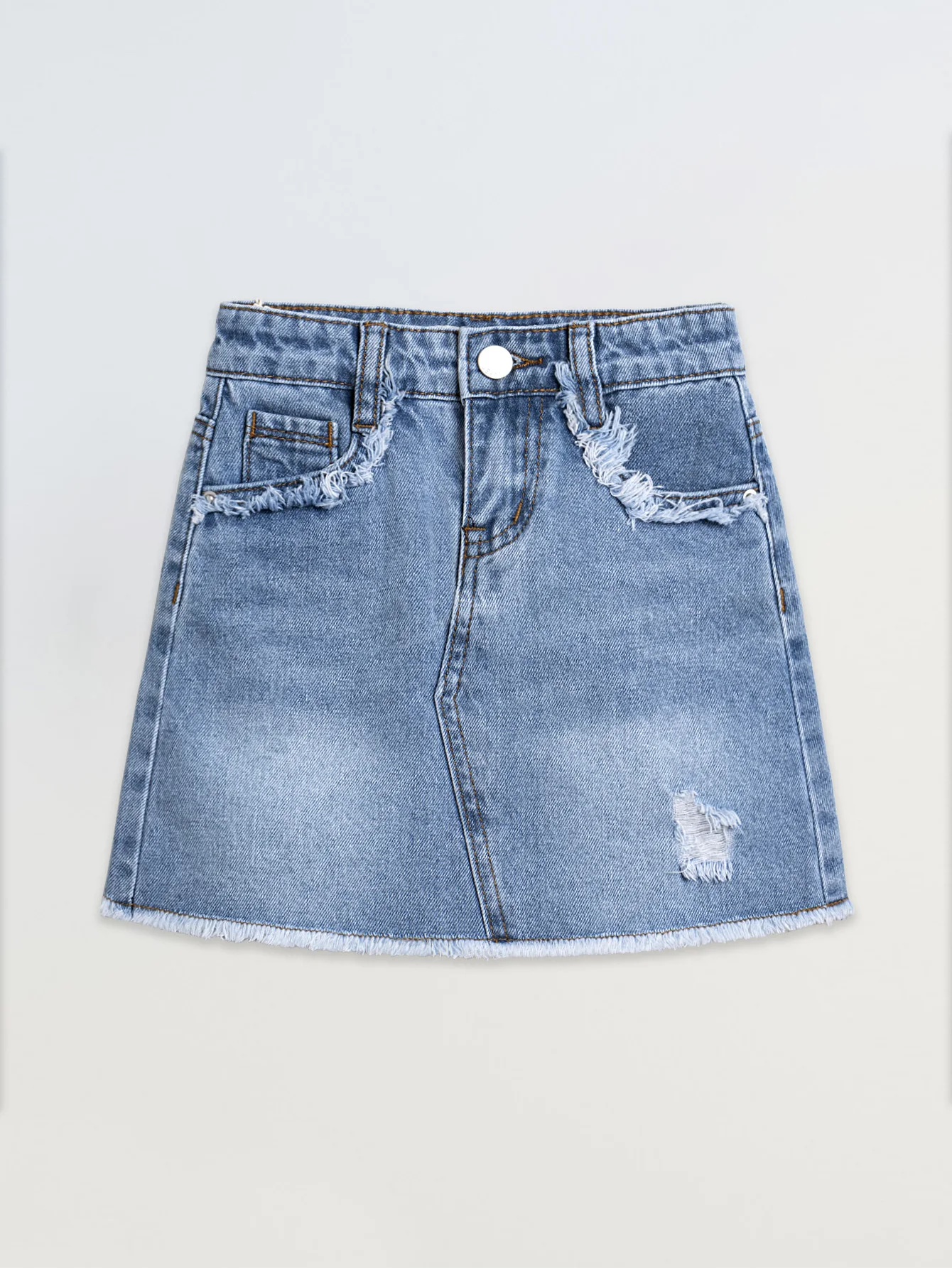 For Baby Girls Summer Denim Skirt,Raw Edge Fashion Jeans Short Dress-animated-img