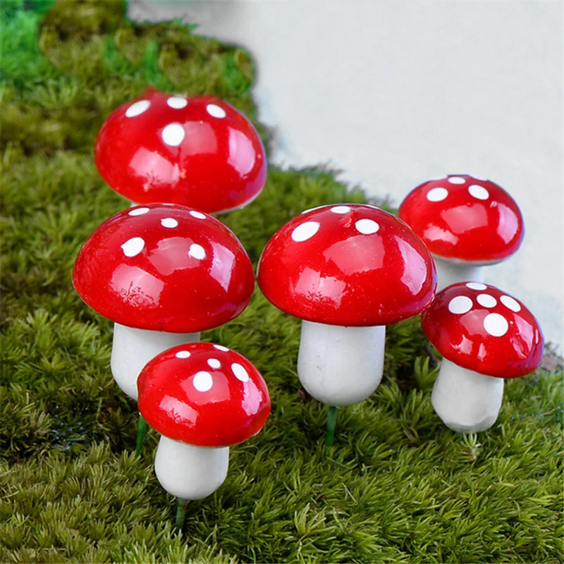 Artificial Mini Mushroom Miniatures Fairy Garden Statues Stakes Landscape Moss Terrarium Resin Crafts Potted Decor Ornament