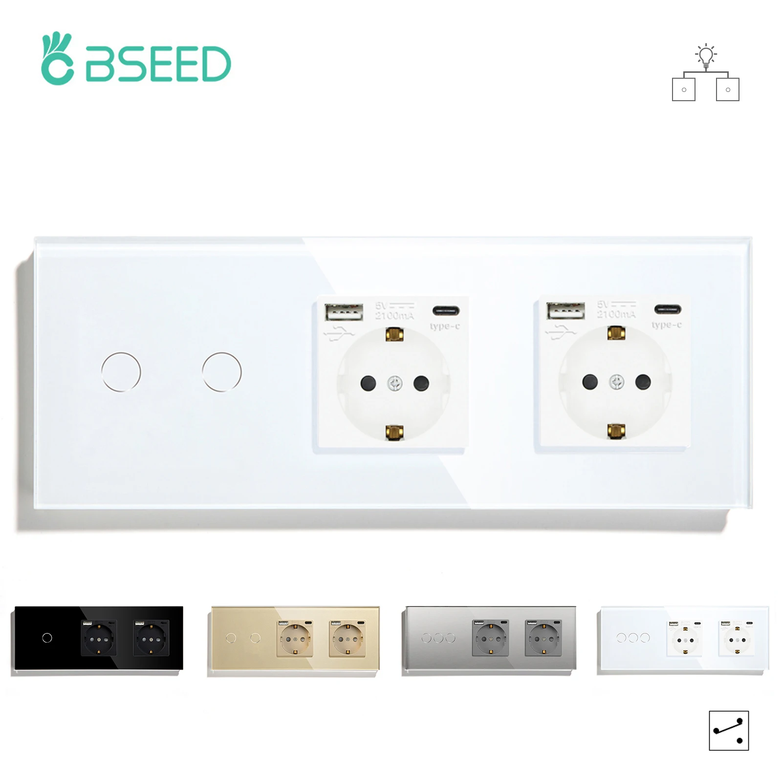 Bseed EU UK Standard Touch Switch Capacitive Luxury 1/2/3Gang 2Way